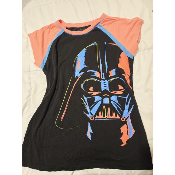 Star Wars Woman M Top T-Shirt Cap Sleeve Black Pink Cap Sleeve Darth Vader Fan - Picture 1 of 3